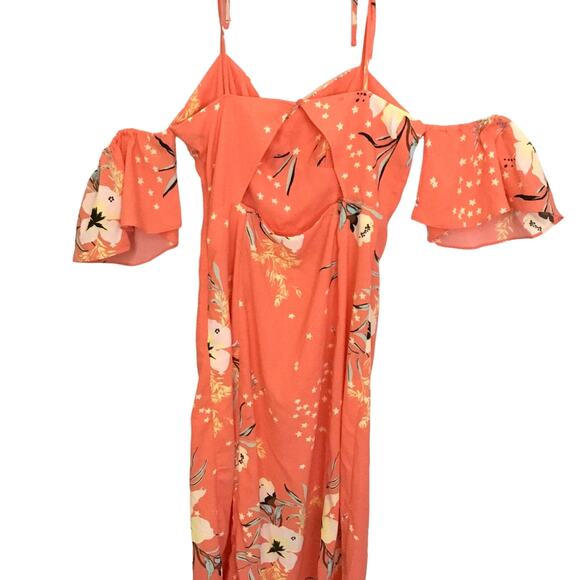Urban Outfitters UO Boardwalk Floral Off The Shoulder Midi Dress in Coral Size L - Picture 5 of 10